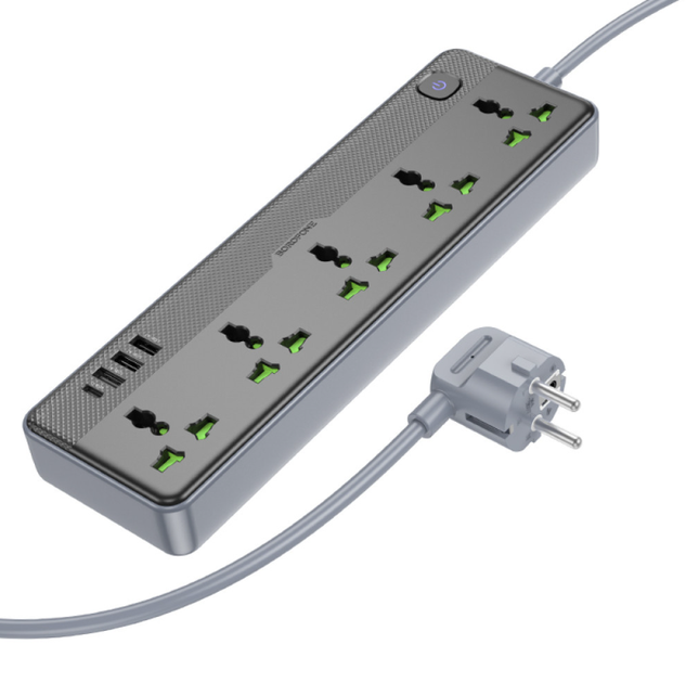 Мережевий подовжувач Borofone BAC4A Lord 12W, 5 розеток, Type-C + USB, 1.5 м - Фото 6 Мережевий подовжувач Borofone BAC4A Lord 12W, 5 розеток, Type-C + USB, 1.5 м - зображення 6
