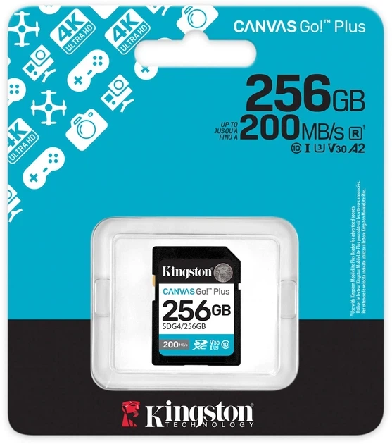 Карта памяти Kingston Canvas Go! Plus 256GB SDXC UHS-I U3 V30 A2 Class 10 (SDG4/256GB) - изображение 3