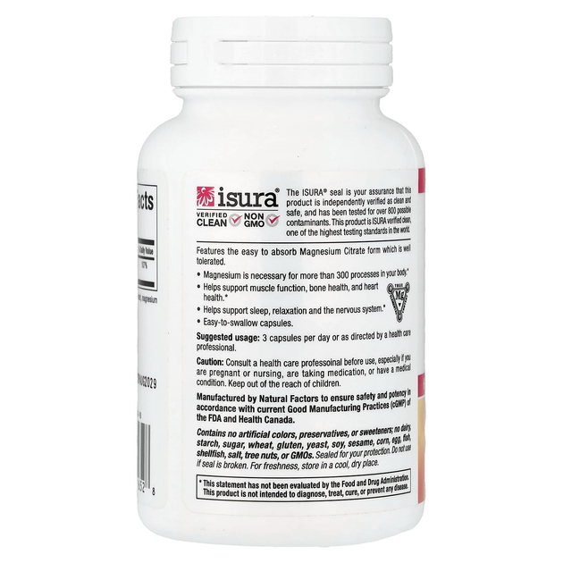 Цитрат магнію Natural Factors "Magnesium Citrate" 150 мг (90 капсул) - зображення 3