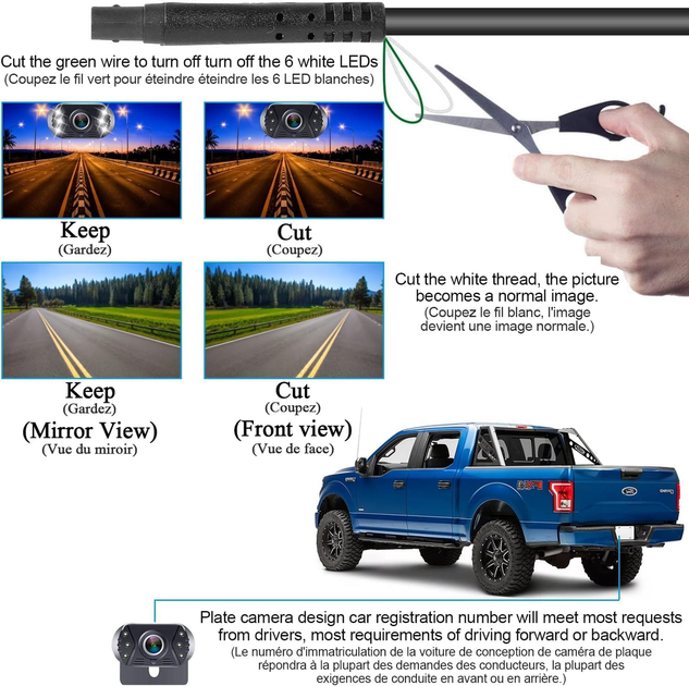 Камера заднього виду Tomoia T1 4,3 дюйма Plug-Play HD 1080P нічне бачення водонепроникна для авто/внедорожника/груз (T1-K001-X3) - зображення 7