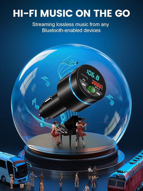FM передатчик для авто BC61 A2 Bluetooth 5.3 металлический быстрая зарядка PD 30 Вт QC3.0 18 Вт hands-free шумопоглощение синий (BC61-A2) - изображение 4
