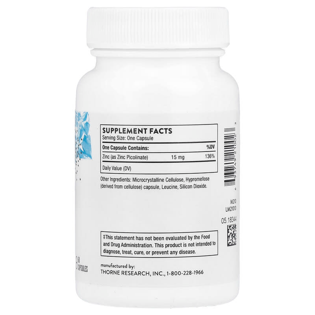 Пиколинат цинка Thorne Research "Zinc Picolinate" 15 мг (60 капсул) - изображение 2