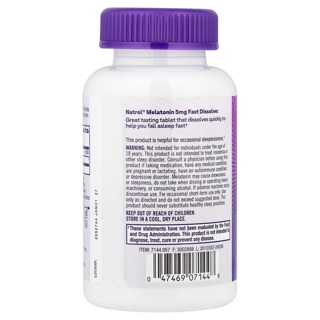 Мелатонін для нормалізації сну Natrol "Melatonin" зі смаком полуниці, 5 мг (150 таблеток) - зображення 3