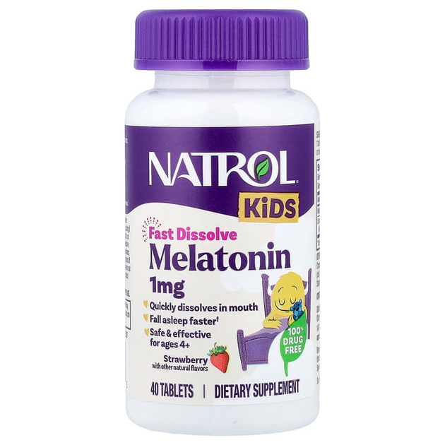 Детский мелатонин Natrol "Kids Melatonin Sleep" с экстрактом мелиссы для детей от 4 лет со вкусом клубники, 1 мг (40 жевательных таблеток) - Фото 3 Детский мелатонин Natrol "Kids Melatonin Sleep" с экстрактом мелиссы для детей от 4 лет со вкусом клубники, 1 мг (40 жевательных таблеток) - изображение 3