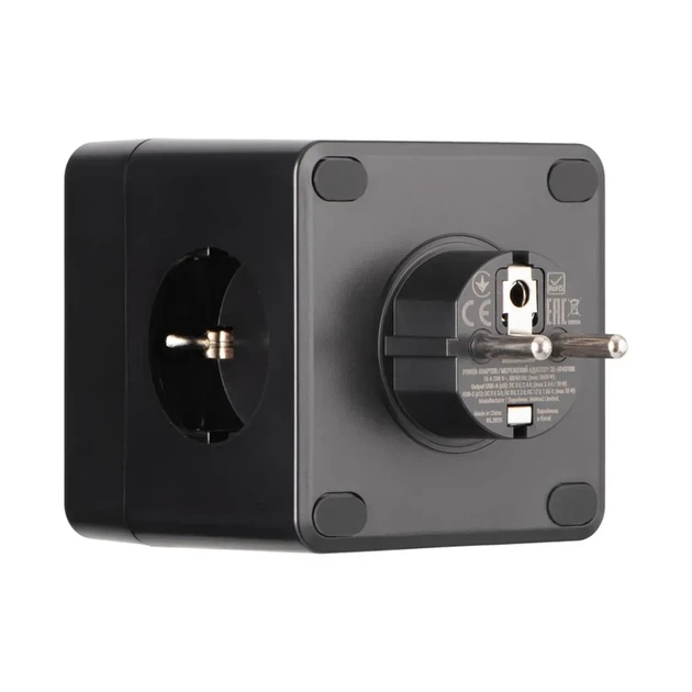 Мережевий адаптер 2E AD431 3xТипF, 16A, 2xUSB-A, 1x USB-C Чорний (2E-AD431BK) - изображение 2