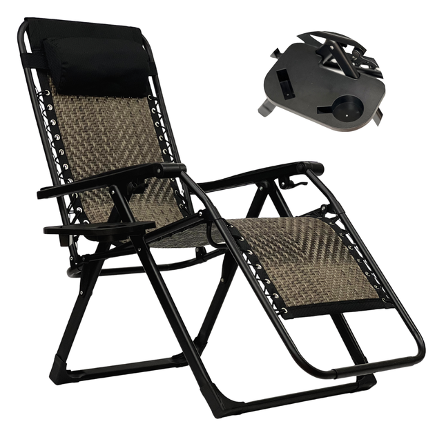 Розкладне крісло шезлонг LEOBRO Zero Gravity Premium Grey Rattan 178 x 64 x 110 см, антигравітаційне, з регулюванням спинки - зображення 4