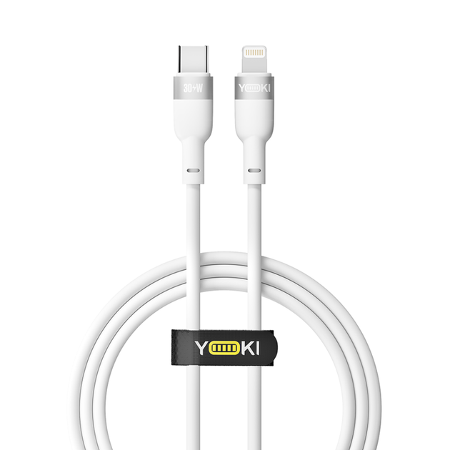 Кабель для зарядки и обмена данными USB YOKI YK-SI50 SILICONE Series Type-C to Lightning 30W (3A/10V), 1.2 метра, Белый - Фото 9 Кабель для зарядки и обмена данными USB YOKI YK-SI50 SILICONE Series Type-C to Lightning 30W (3A/10V), 1.2 метра, Белый - изображение 9
