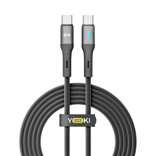 Кабель для зарядки и обмена данными USB YOKI YK-LE17 LED Series Type-C to Type-C 60W (3A/20V) 2m Black - изображение 7