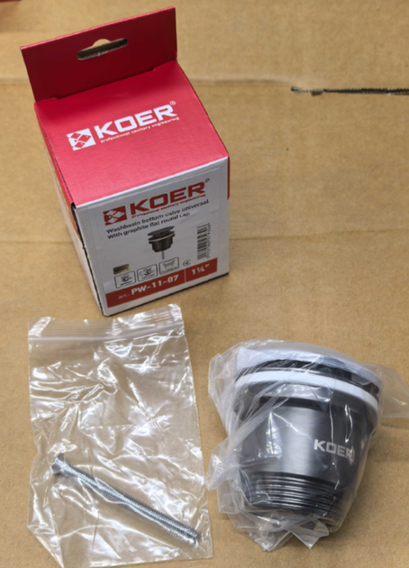 Донный клапан для раковины Koer PW-11-07 1 1/4'' универсальный (с/без перел) СLICK-СLACK (Цвет гр - Фото 3 Донный клапан для раковины Koer PW-11-07 1 1/4'' универсальный (с/без перел) СLICK-СLACK (Цвет гр - изображение 3