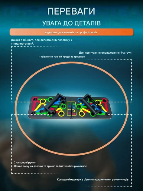 Дошка для віджимань Barfits Push Up Board 14 в 1 Складана платформа-тренажер для м'язів грудей спини та плечей Чорна - Фото 3 Дошка для віджимань Barfits Push Up Board 14 в 1 Складана платформа-тренажер для м'язів грудей спини та плечей Чорна - изображение 3