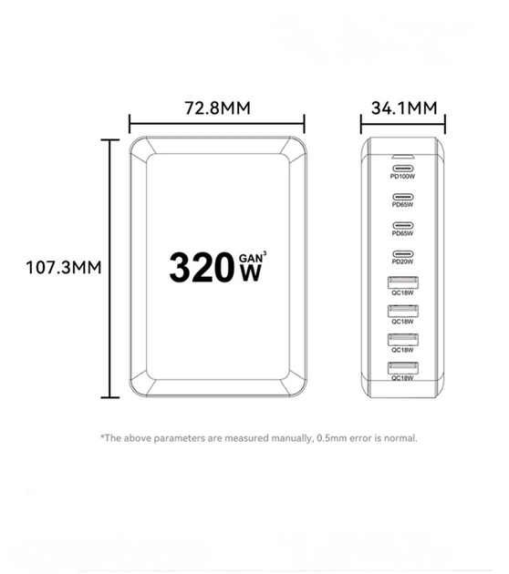 Сетевое зарядное устройство Essager 320W GaN USB Type-C PD QC 4×USB-C 4×USB-A быстрая зарядка для ноутбука телефона Black - изображение 3