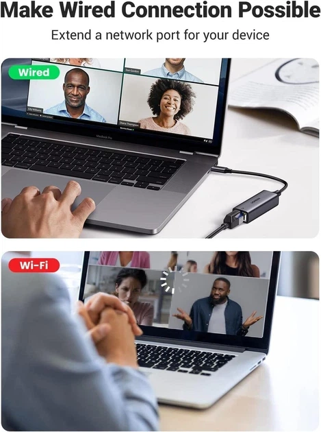 Адаптер UGREEN USB-C на Ethernet Gigabit (1000 Мбіт/с) - Фото 2 Адаптер UGREEN USB-C на Ethernet Gigabit (1000 Мбіт/с) - изображение 2