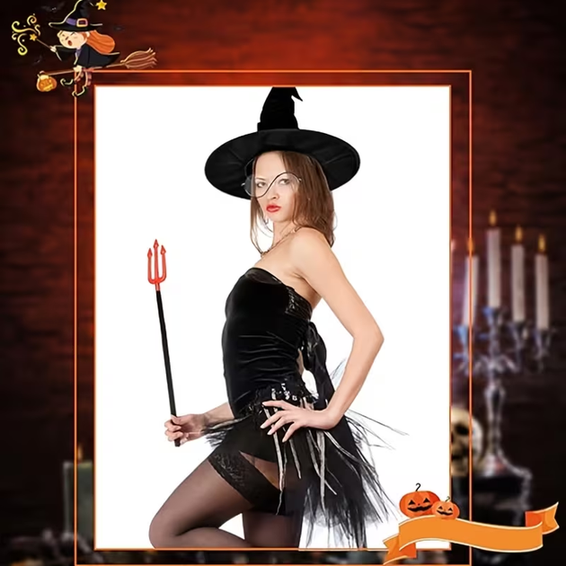 Бархатная шляпа Ведьмы на Хэллоуин 37*38 см [AF8964635] Black - изображение 3