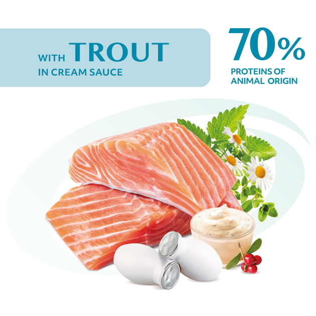 Консервированный корм Optimeal Adult Cats Trout cream sause - влажный корм с форелью в кремовом соусе для взрослых кошек 85 г (B2711802) - Фото 2 Консервированный корм Optimeal Adult Cats Trout cream sause - влажный корм с форелью в кремовом соусе для взрослых кошек 85 г (B2711802) - изображение 2