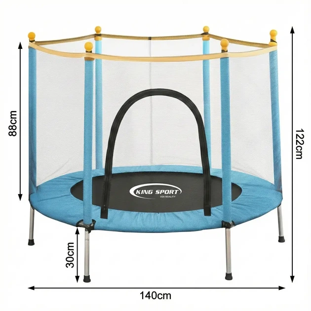 Батут-манеж детский 140 см King Sport BLUE с сеткой (синий) - изображение 2