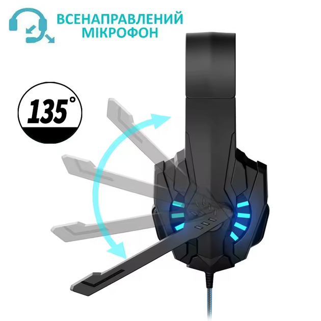Проводные наушники с микрофоном A7, полноразмерная геймерская гарнитура с подсветкой, 3.5мм - изображение 2