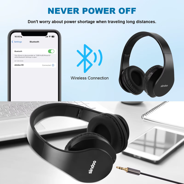 Бездротові навушники Siindoo JH-812 з мікрофоном Bluetooth, є FM-радіо + підтримка microSD - зображення 2
