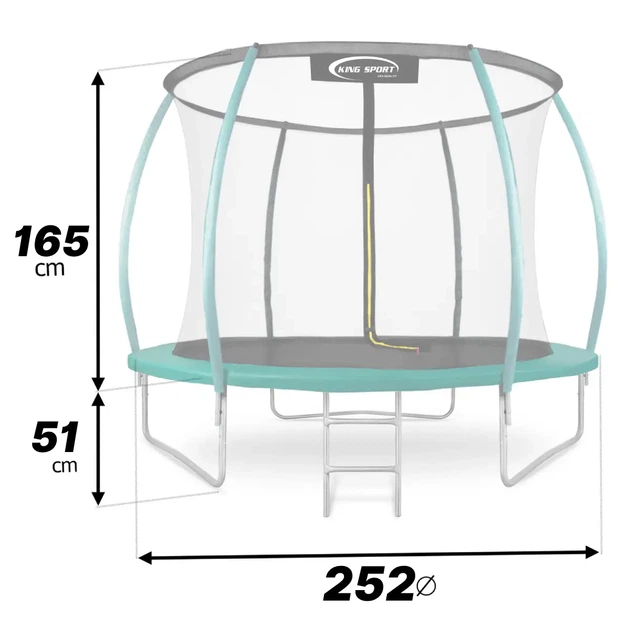 Батут King Sport PRO 252 см Green с внутренней сеткой и лестницей (зеленый) - изображение 2