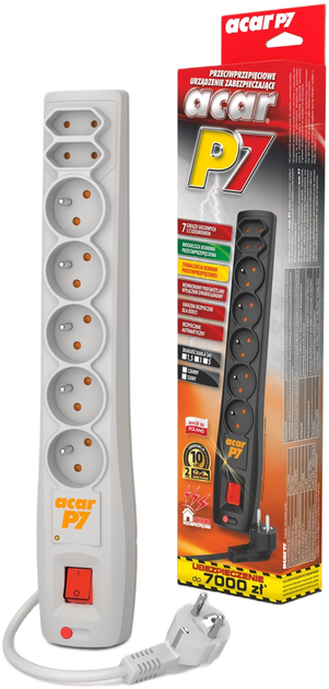 Listwa przeciwprzepięciowa Acar P7 7 gniazd 5 m Grey (5904743180416) - obraz 2