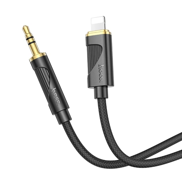 Аудиокабель AUX Hoco UPA30 Lightning на mini-Jack 3.5 мм нейлоновая оплетка 1 м Черный - изображение 2