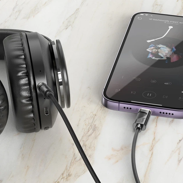 Аудиокабель AUX Hoco UPA30 Lightning на mini-Jack 3.5 мм нейлоновая оплетка 1 м Черный - изображение 3