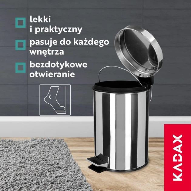 Kosz na śmieci Kadax stalowy otwierany na pedał 5 L 93104 (5902730380177) - obraz 6