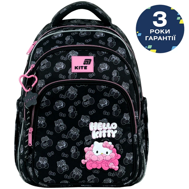 Рюкзак школьный Kite 763M Hello Kitty для девочки Черный 39x29.5x14.2см 15л легкий Ортопедический 1-4 класс (HK26-763M) - изображение 2