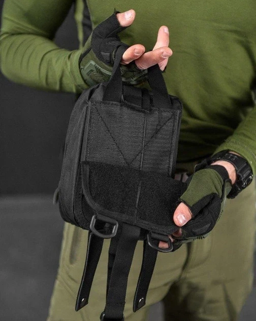 Подсумок аптечка молли на липучке MOLLE A87 черная - изображение 7