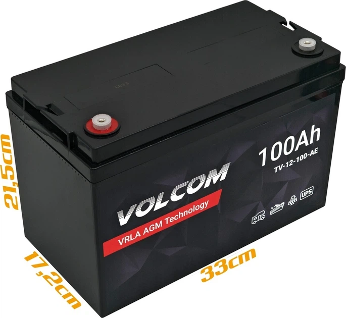 Акумулятор VOLCOM 12V 100Ah AGM TV-12-100-AE - Фото 2 Акумулятор VOLCOM 12V 100Ah AGM TV-12-100-AE - изображение 2
