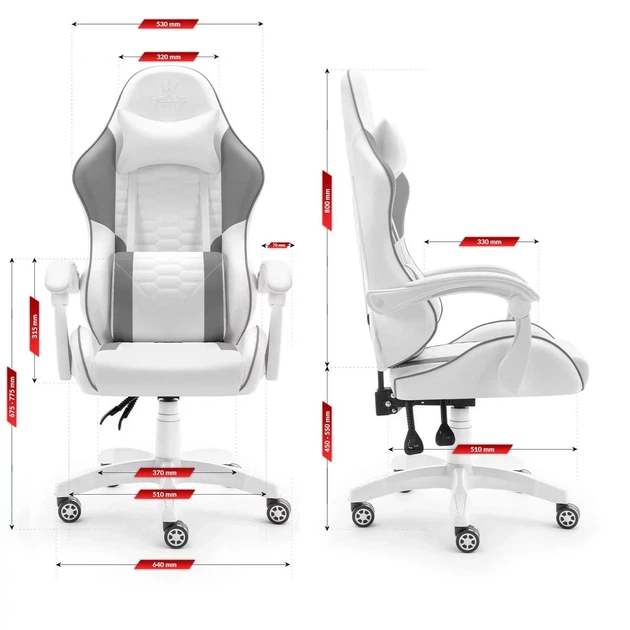 Геймерське крісло екошкіра Hell's Chair HC-1000 Grey White - изображение 7