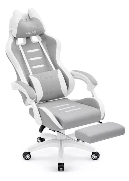 Геймерське крісло Hell's Chair HC-1039 2.0 Grey White тканина - изображение 3