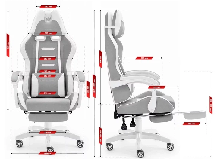 Геймерське крісло Hell's Chair HC-1039 2.0 Grey White тканина - изображение 5
