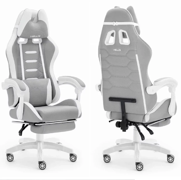 Геймерське крісло Hell's Chair HC-1039 2.0 Grey White тканина - изображение 6
