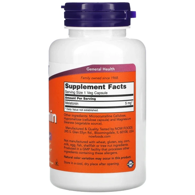 Мелатонін NOW Foods (Melatonin) 5 мг 180 вегетаріанських капсул (NOW-03556) - изображение 2
