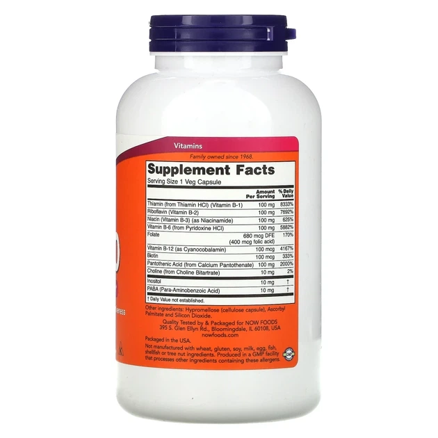 Комплекс вітамінів B-100 NOW Foods (B-100) 250 рослинних капсул (NOW-00438) - изображение 2