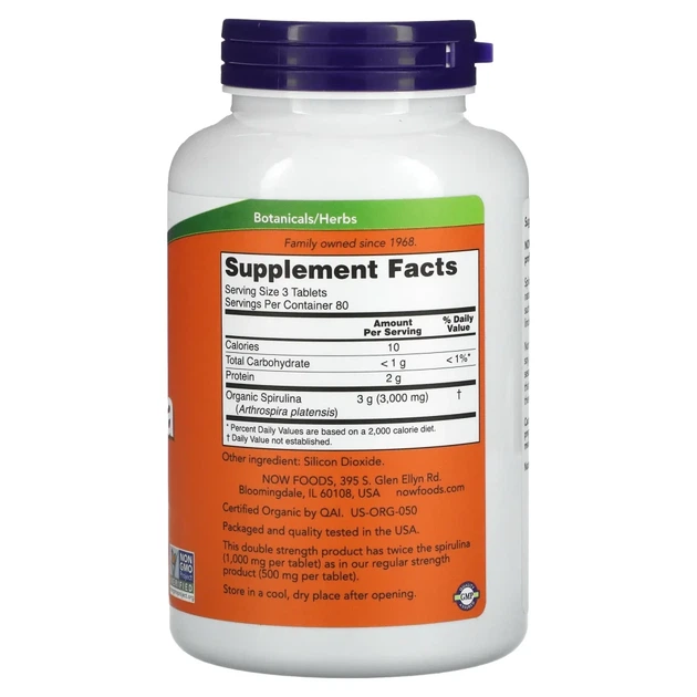 NOW Foods, сертифікована органічна спіруліна, 1000 мг, 240 таблеток (NOW-02717) - изображение 2
