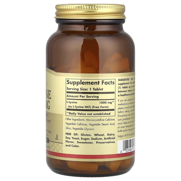 Л-Лізин Solgar (L-Lysine Solgar) 1000 мг 100 таблеток (SOL-01701) - изображение 2