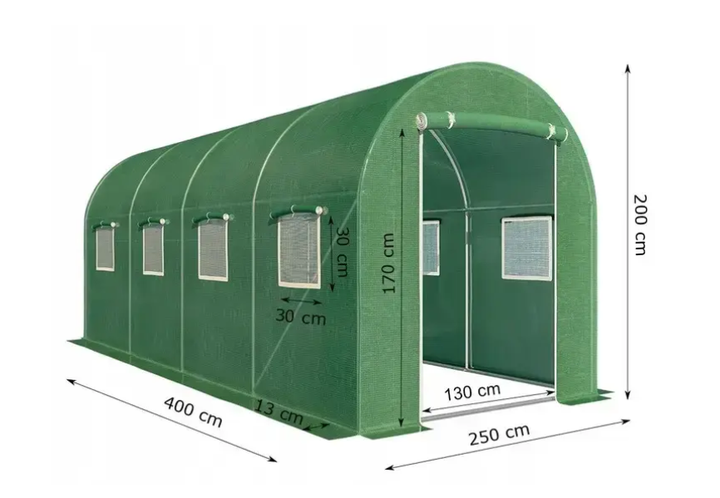 Теплица садовая арочная 10 м² 4×2,5×2 м с армированной пленкой 150 г/м² для сада и огорода зеленая - изображение 7