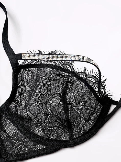 Комплект Білизни Victoria's Secret Very Sexy Shine Strappy Unlined Lace Low-Cut Demi Bra & Very Sexy Shine Strap Cutout Back Thong Panty Чорний 34DD-M - Фото 3 Комплект Білизни Victoria's Secret Very Sexy Shine Strappy Unlined Lace Low-Cut Demi Bra & Very Sexy Shine Strap Cutout Back Thong Panty Чорний 34DD-M - изображение 3