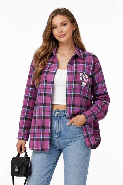 Стильная женская рубашка Miu-Miu в розовую клетку One size One Size - Фото 1 Стильная женская рубашка Miu-Miu в розовую клетку One size One Size - изображение 1
