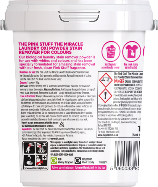 Odplamiacz w proszku The Pink Stuff Oxi Powder do tkanin kolorowych 1 kg (5060033820148) - obraz 2
