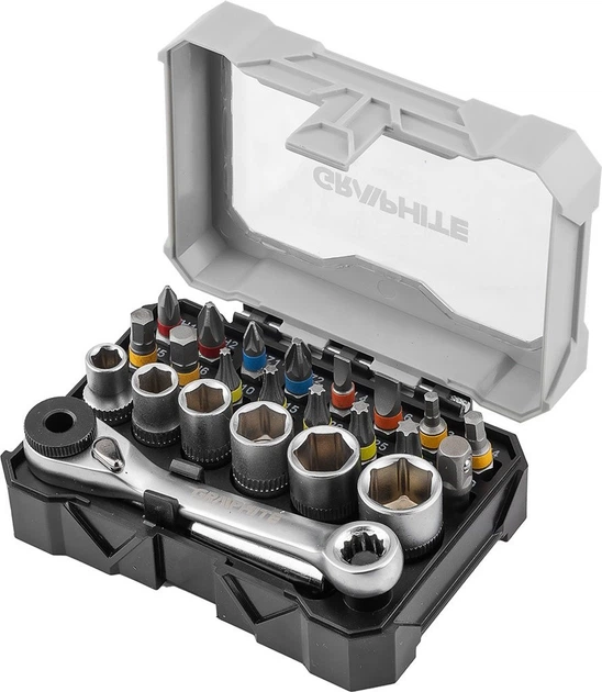 Набір біт та головок Graphite 25 мм з тріскачкою та магнітним тримачем 60 мм 24 шт. 56T559 (5902062119827) - зображення 1