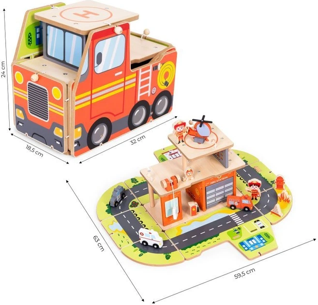 Drewniany zestaw do zabawy EcoToys Garaż straży pożarnej 2 w 1 1089 (5905817007004) - obraz 7