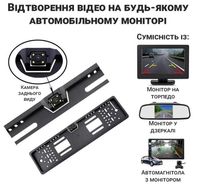 Рамка с камерой заднего вида с LED подсветкой и поворотным механизмом камера автомобильная в номерной рамке автокамера номерная для номера авто под знак автономера авторамка черная (D-2019090774) - изображение 5