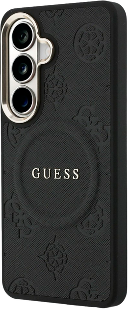 Etui Guess Saffiano Peony Embossed Ring MagSafe do Samsung Galaxy S26 Black (3666339613273) - obraz 2