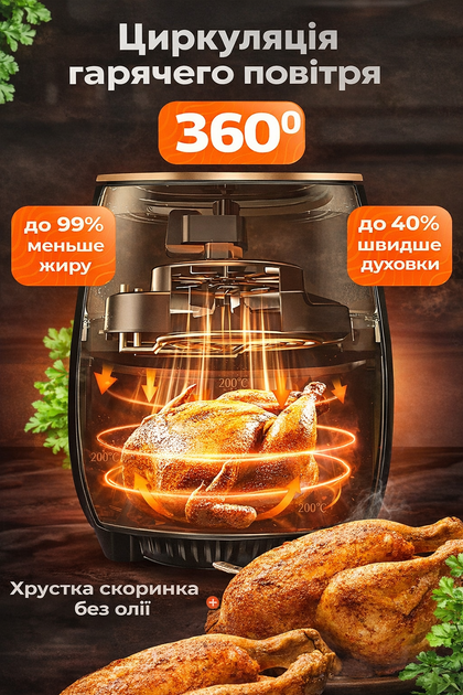 Аерофритюрниця Silver Love 389 8 л 2800 Вт Сенсорна Мультипіч без олії на 8 програм Чорна - изображение 3