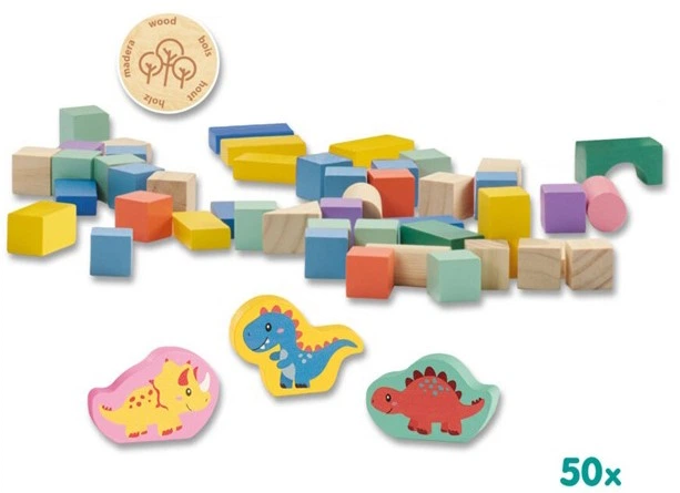Klocki drewniane Ses Creative z nadrukiem dinozaurów 50 elementów 13204 (8710341132040) - obraz 2
