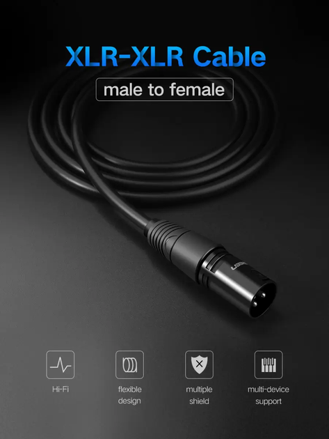 Аудіокабель UGREEN AV130 Cannon Male to Female Microphone Extension Audio Cable 3m (Black)(UGR-20711) - зображення 6
