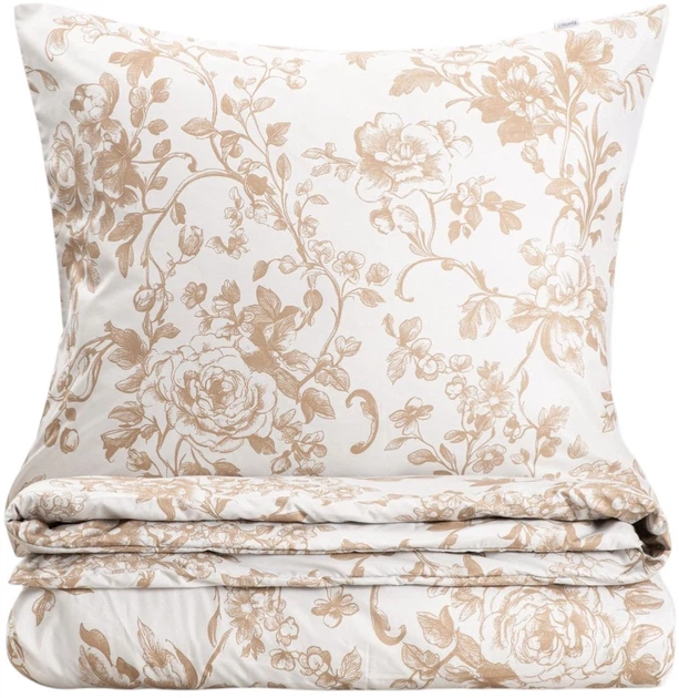 Komplet pościeli Homla Elena Poszewka na kołdrę 160 x 200 cm + 2 poszewki na poduszki 70 x 80 cm z mikrofibry w kwiaty beżowy (5906496755569) - obraz 1