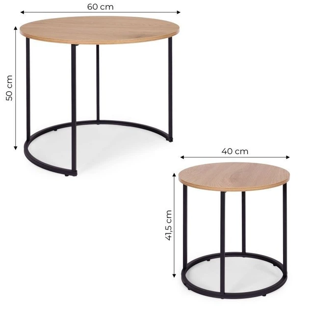 Набір журнальних столиків ModernHome by Multistore Loft 2 шт круглі Світлий дуб (5905817010233) - зображення 8